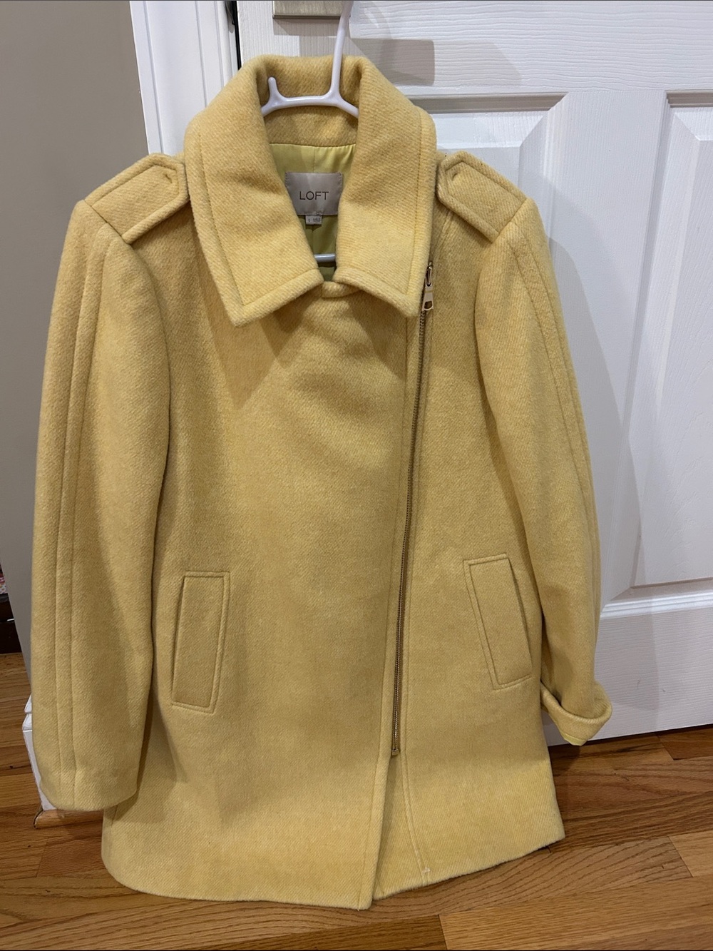 LOFT Light Yellow Pea Coat with Asymmetric Zip size S